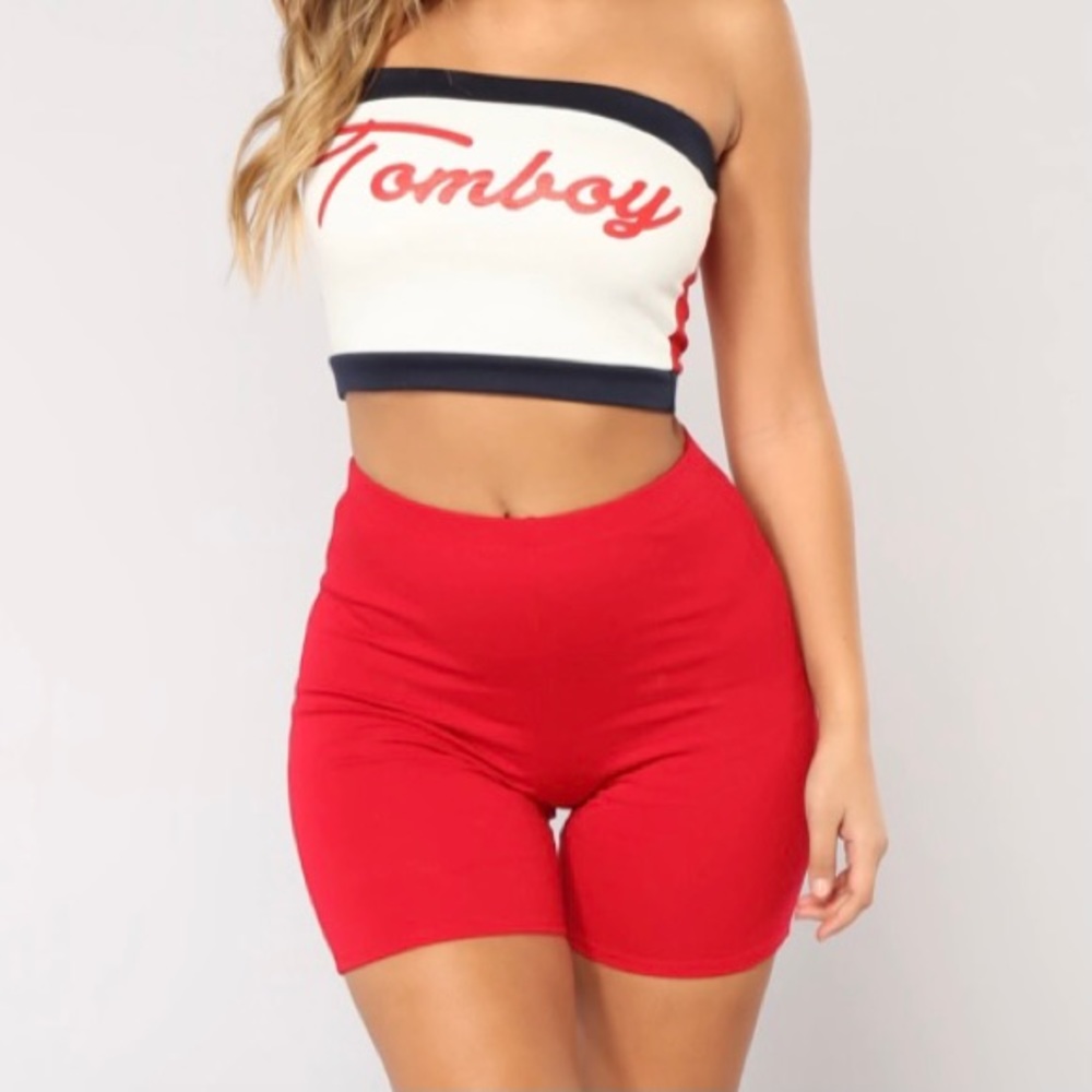 NWT Fashion Nova Red High Waisted Bike Shorts Size XS